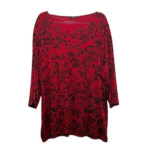 Vikki Vi Red Black Sparkle Sz 1X  Dark Romantic Party Event Slinky Stretch Top